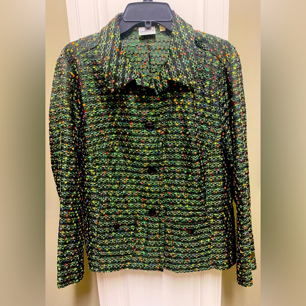 Chicos Faux Silk Green Blazer